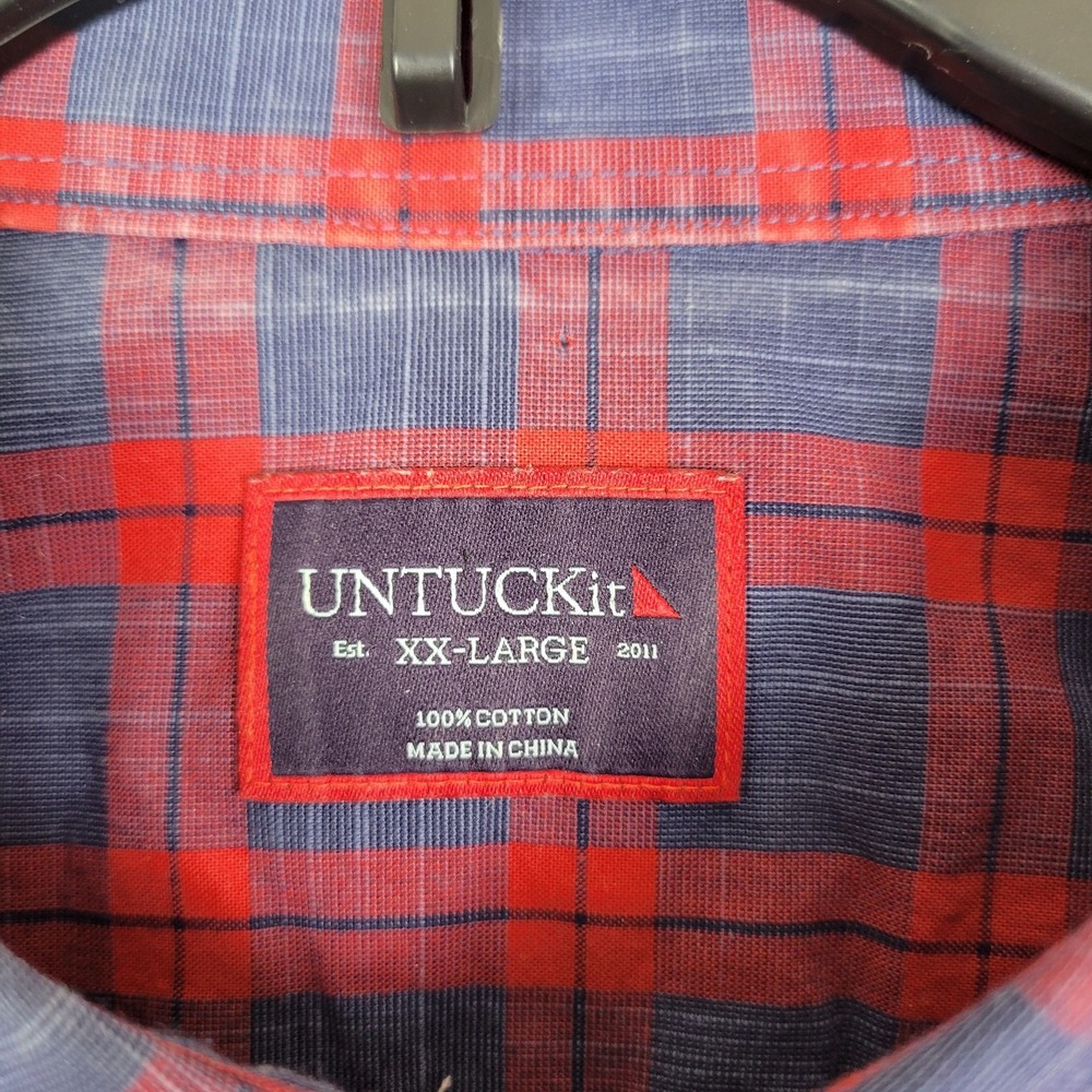 UNTUCKit Shirt Men's XXL Plaid Blue Red Collared Long Sleeve Button Front Shirt - Picture 4 of 7